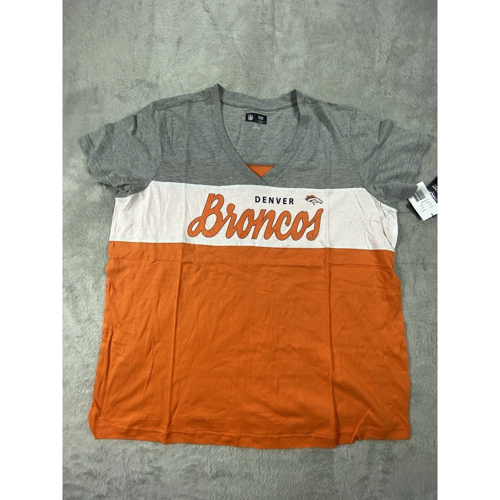 NWT Nfl Team Apparel Women Shirt 2XL Spellout Denver Broncos Colorblock Striped